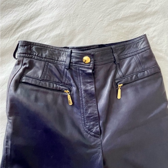 Rare Vintage 1980s Escada by Margaretha Ley Leather Pants - Eggplant (Size 34) - Picture 3 of 7